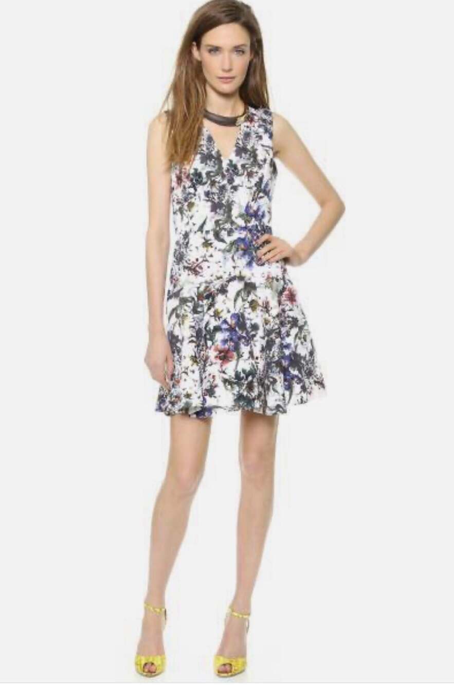 Rebecca Taylor FLORAL GARDEN PARTY V NECK A LINE DRESS SIZE 0 mini